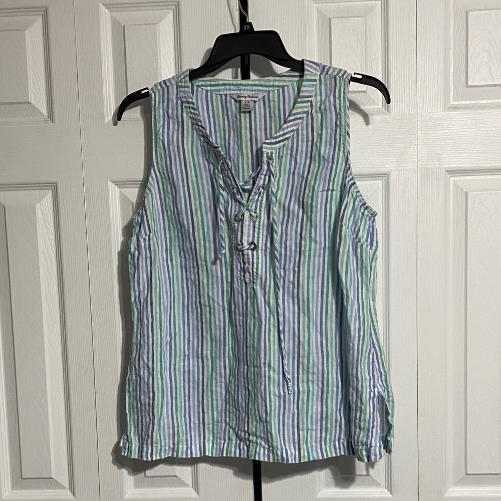 Tommy Bahama Sea Stripe Linen Sleeveless Tunic size LARGE